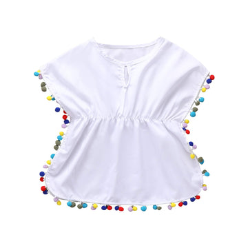 Douhoow Toddler Baby Girls Swim Cover-Up Beach Sundress Summer Poncho Rash Guards (1-2 T, Solid White)