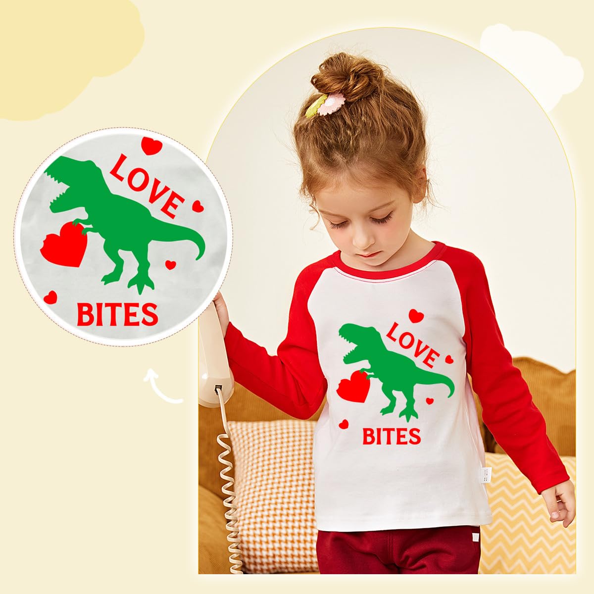 Toddler Boy Girl Valentine'S Day T-Shirt Dinosaur Love Bites Cotton Long Sleeve Tees Kids Boys Heart Shirt Tops 3T