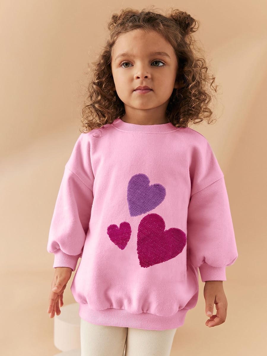 Akyzic Baby Girl Sweatshirt Heart Print Valentines Day Outfit Kids Sweaters Tops Pullover Toddler Long Sleeve Crewneck Heart Shi