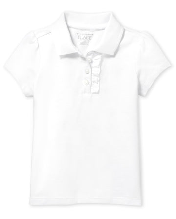 The Children'S Place Girls And Toddler Short Sleeve Ruffle Pique School Uniform Polo Shirt, White Single, 5T Us