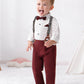 Disaur Toddler Boy Wedding Outfits Short Sleeve White Flower Dress Shirt Bow Tie Suspender Christmas Red Plaid Pants Baptism Out