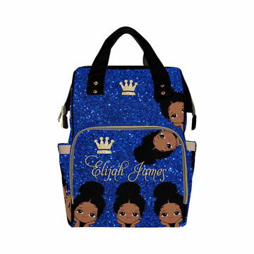Artsadd Personalized Diaper Bag Backpack With Name, Dark Blue Glitter Crown Daypack Customized Large Capacity Baby Backpack Napp