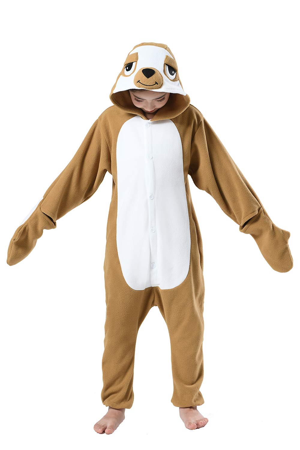 Canasour Kids Sloth Onesie Halloween Cosplay Costume Girls Animal Unisex Outfuit One Piece Hooded Soft Pajamas Brown Party 10-12