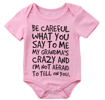 Charm Kingdom Baby Boy Girl Be Careful What You Say To Me My Grandmas Crazy Bodysuit (70 (0-6M), Pink)