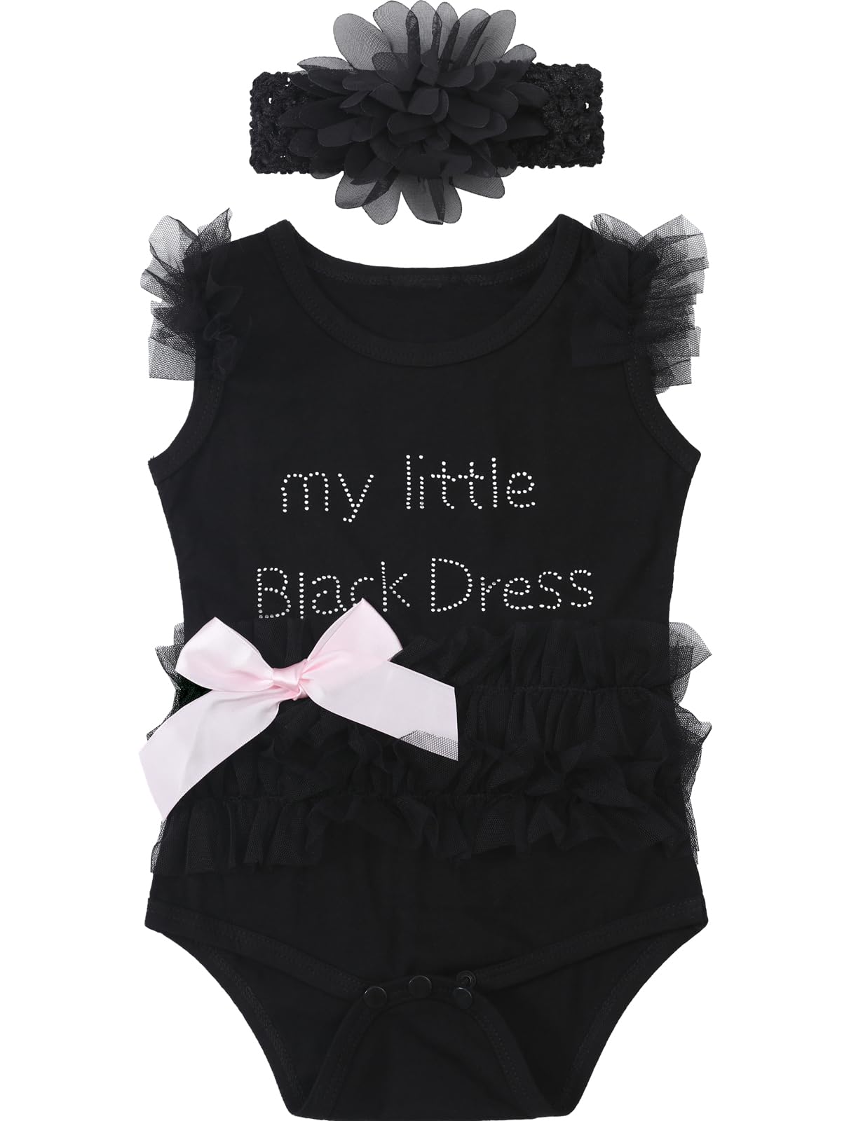 COSLAND Infant Baby Girls Lace Tutu Little Dress Bodysuit, Black, 0-3 Months