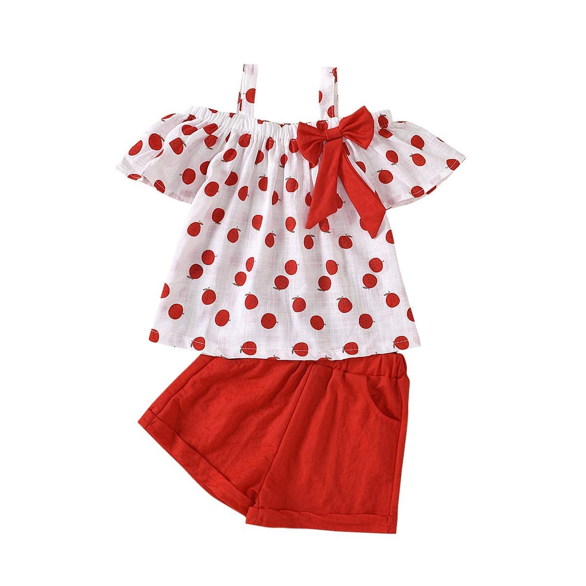 Hipea Toddler Cirl Clothes Summer Outfits Ruffle Camisole Fruit Tops And Casual Shorts 2-Piece Girls Clothes (Red-Apple, 2-3T)