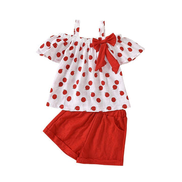 Hipea Toddler Cirl Clothes Summer Outfits Ruffle Camisole Fruit Tops And Casual Shorts 2-Piece Girls Clothes (Red-Apple, 2-3T)