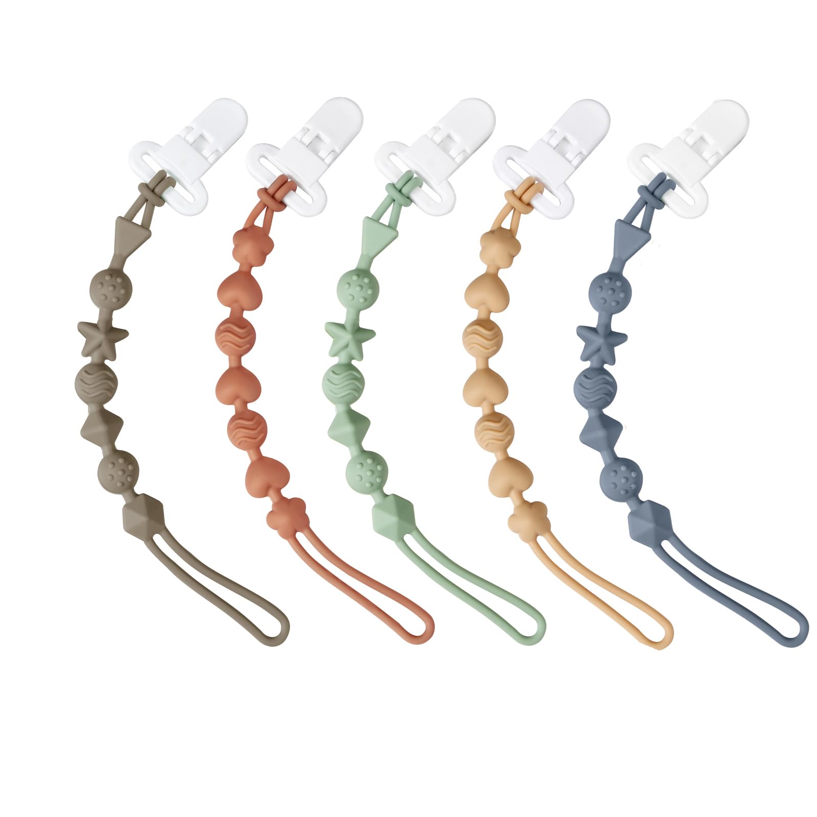 Pandaear 5 Pack Silicone Pacifier Clips, Pacifier Holder With One Piece Design For Baby Boys & Girls, Teething Toys Teethers
