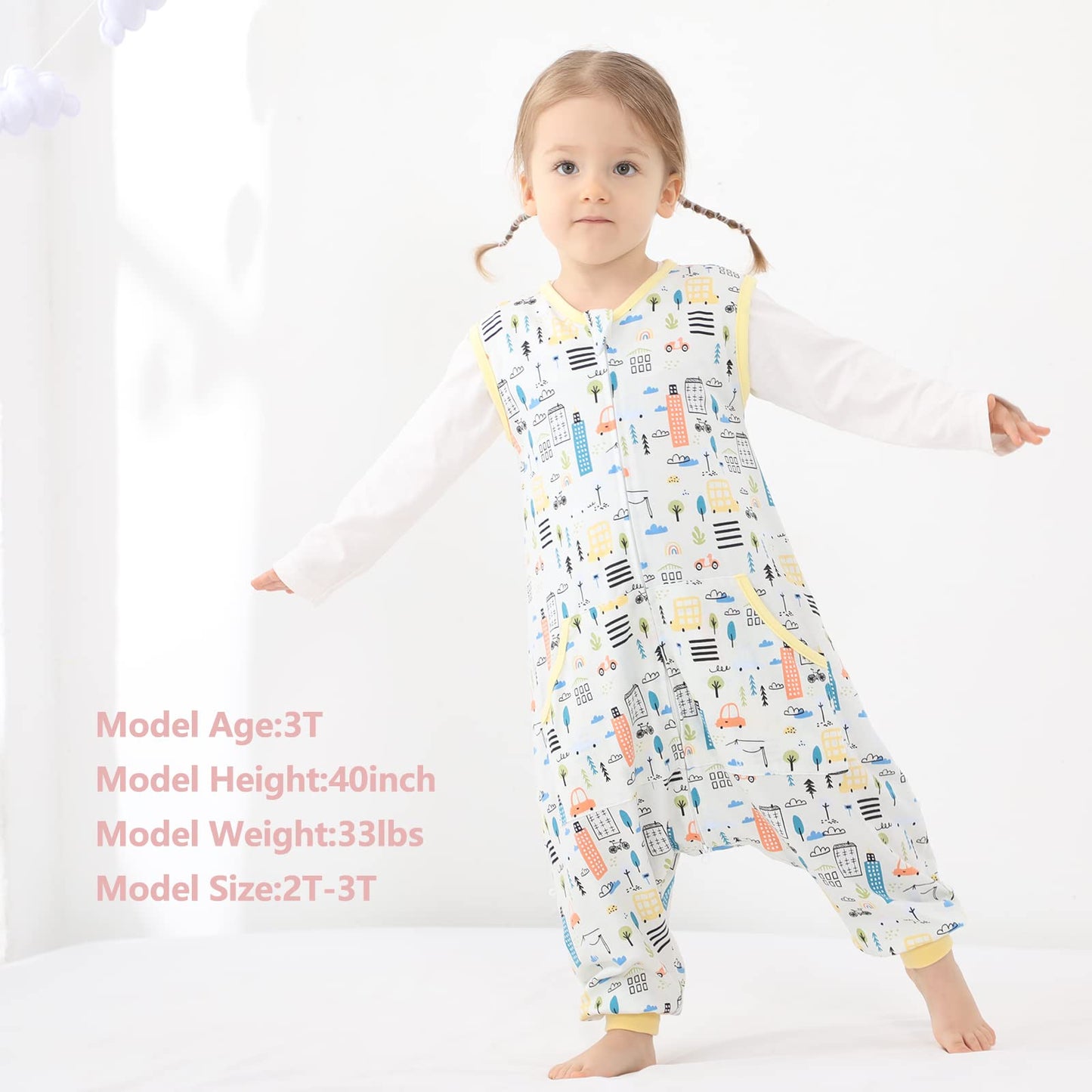 HOMEAL Sleep Sack, 2t-3t Toddler Sleeping Sack with Legs, Sleeveless Baby Sleep Sack for Early Walkers