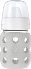 Lifefactory 8-Ounce Wide Neck Glass Baby Bottle With Protective Silicone Sleeve And Hard Sippy Spout, Stone Gray (Lg2221Wcg4)