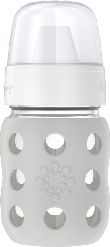 Lifefactory 8-Ounce Wide Neck Glass Baby Bottle With Protective Silicone Sleeve And Hard Sippy Spout, Stone Gray (Lg2221Wcg4)