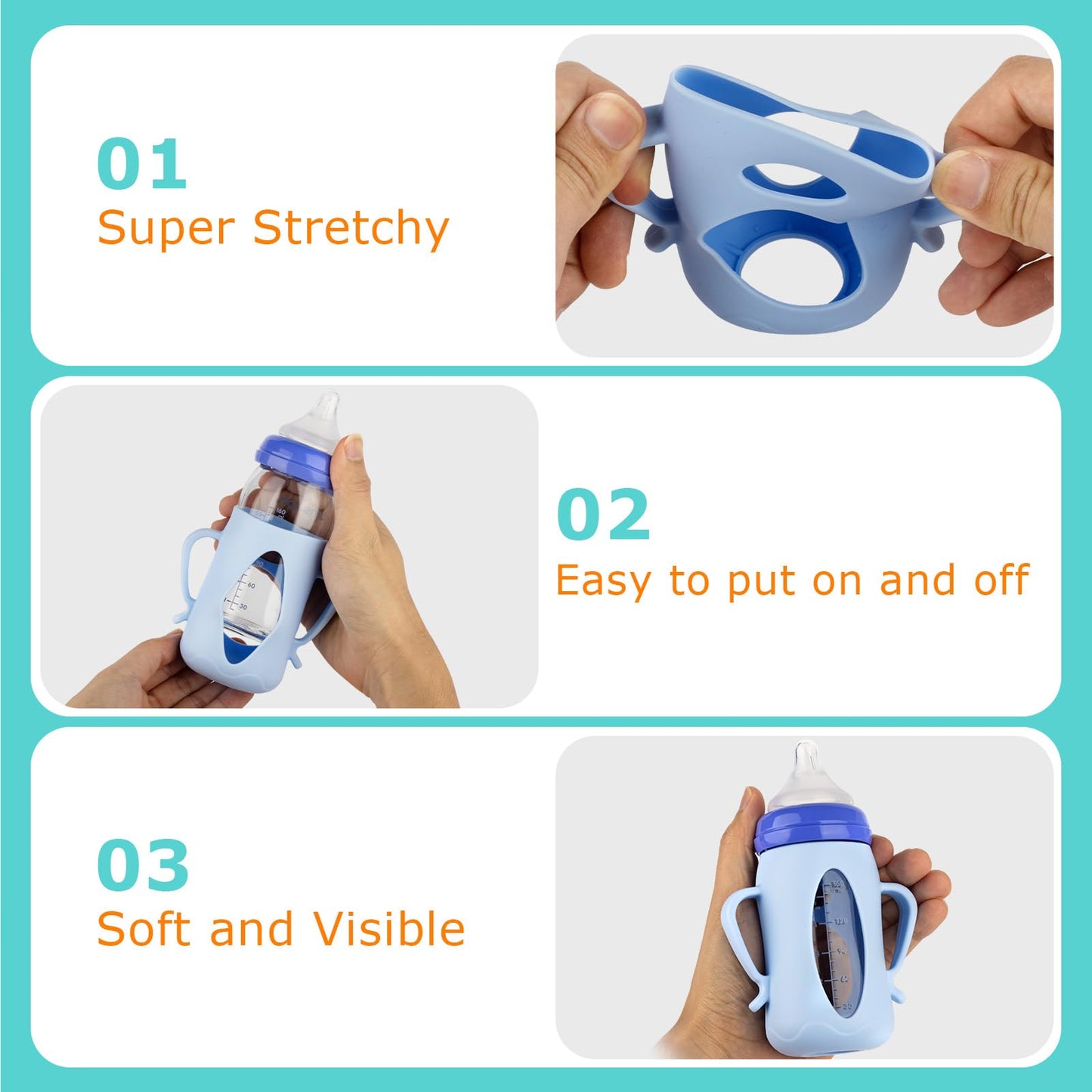 Silicone Sleeves for Lansinoh Glass Baby Bottles 5oz,Anti Breakage Baby Bottle Holder with Handles 3 Pack