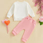Focusnorm Toddler Baby Girl Valentine'S Day Outfits Letter Embroidery Sweatshirt Elastic Pants Sets Newborn Infant Clothes (Cute
