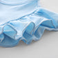 Lyxiof Girls Tutu Dress Casual Tulle Summer Solid Color Ruffle Sleeve Dress Blue 120Cm