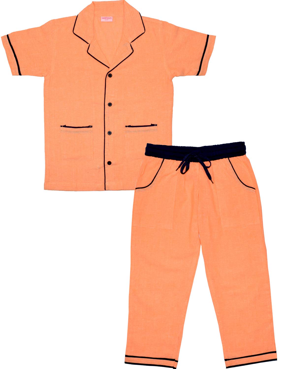 SHOPmOZO Unisex Pure Cotton Printed Short Sleeve Night Suit for Boys and Girls Pyjama Top Combo Set (SM00293UNISEXSWPS_1011 Ye