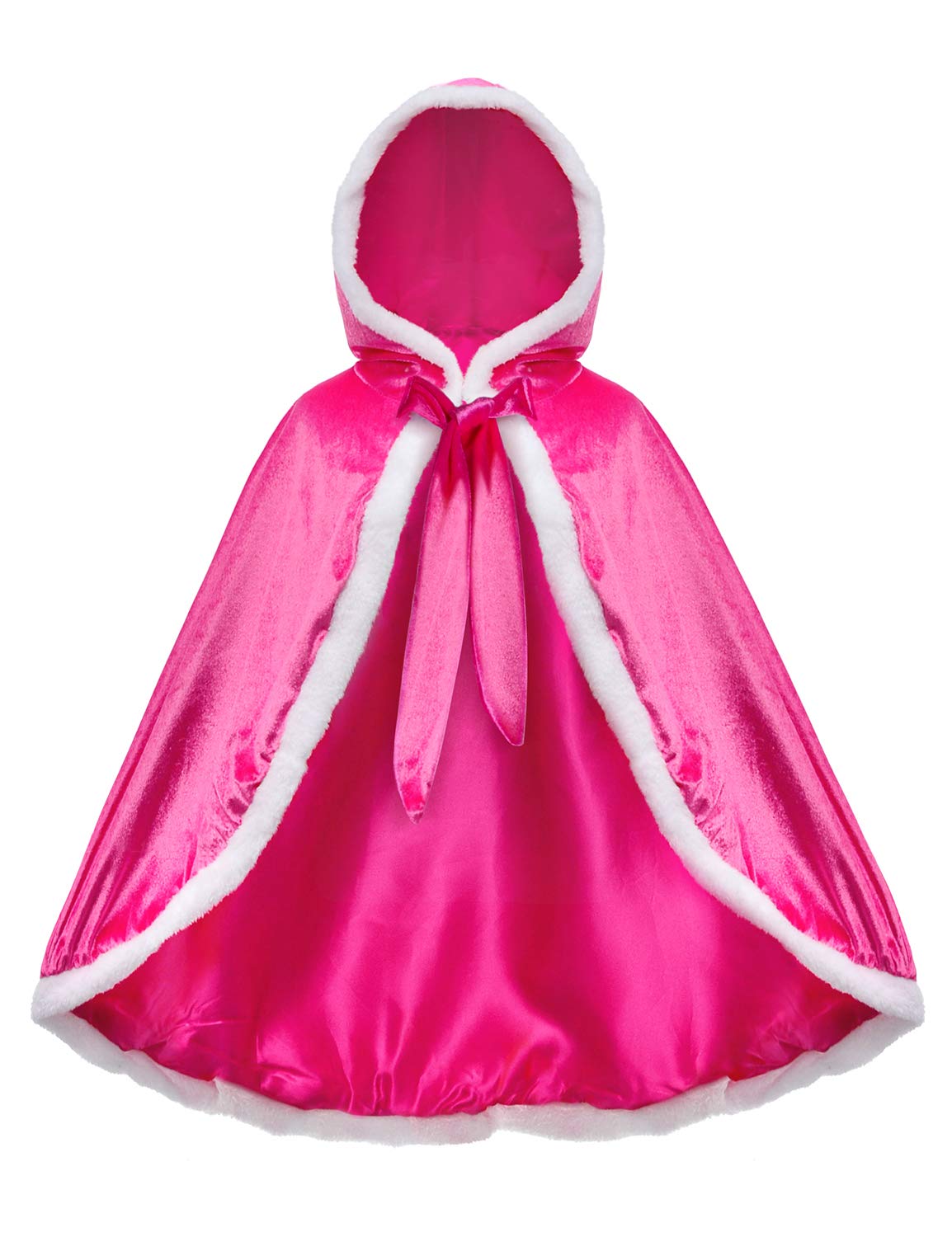 Party Chili Fur Princess Cape Fur Hooded Cloaks Costume For Girls Dress Up Pink 8-10 Years(140Cm)