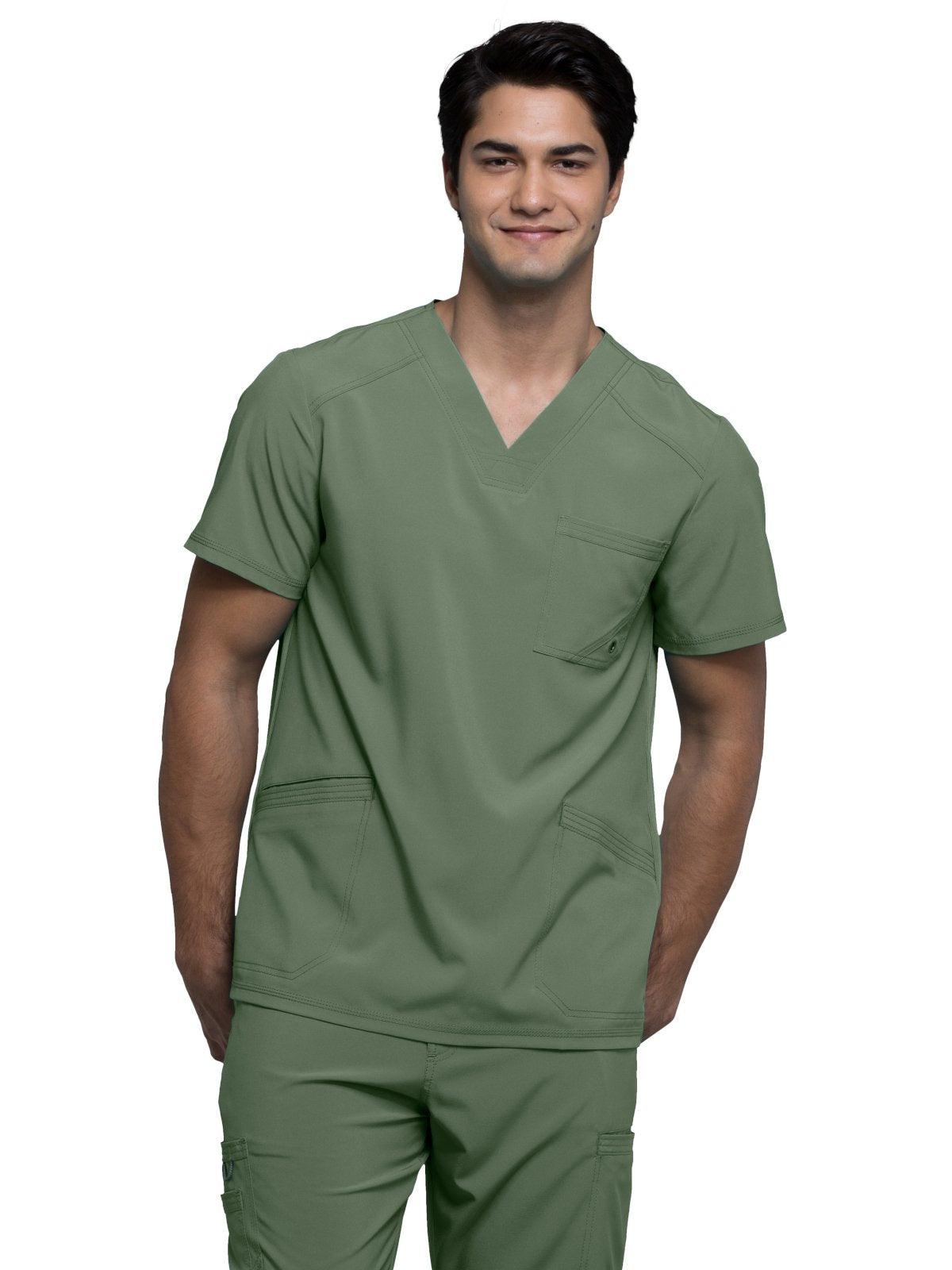 Cherokee Infinity Men Scrubs Top V-Neck Ck900A, S, Olive