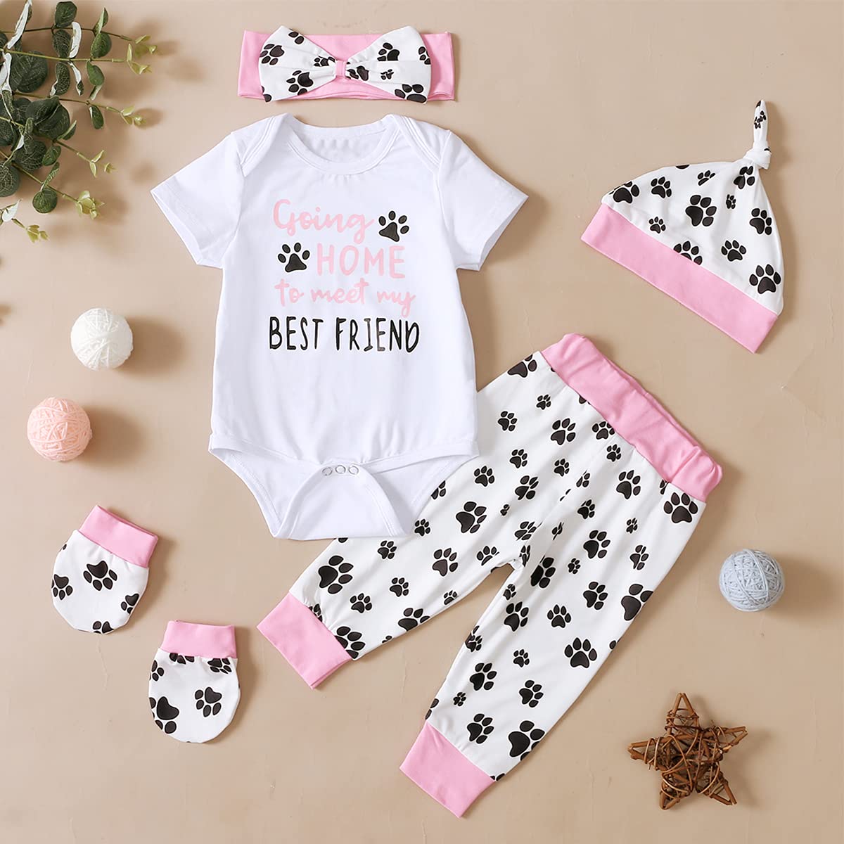 Aslaylme Newborn Girl Outfits Baby Coming Home Outfit Going Home Outit Baby Girl Bodysuit (Pink,0-3 Months)