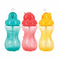 Nuby 3 Pack No Spill Flip it Soft Straw Toddler Sippy Cups - Toddler Cups Spill Proof with Easy and Firm Grip - Aqua, Coral, Yel