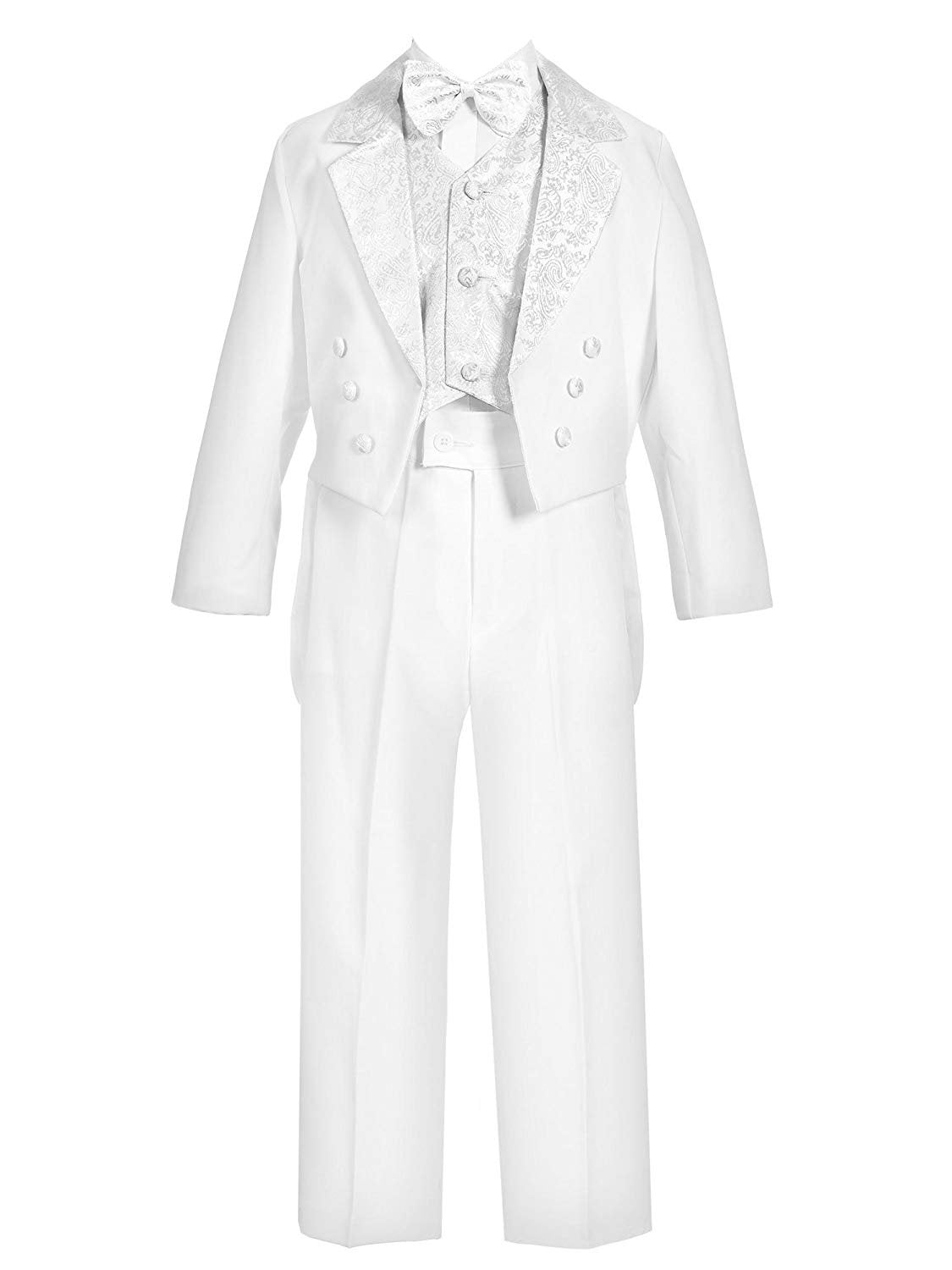 Baby Boys White Baptism Christening Paisley Lapel Tuxedo With Gold Maria Estola Scarf Size L (12-18 Months)