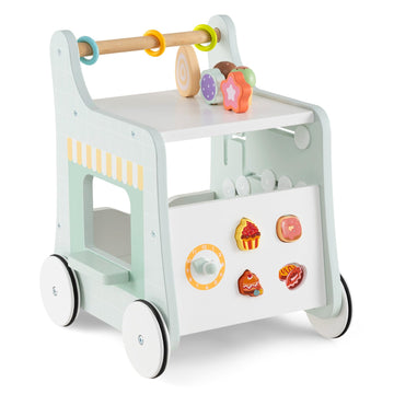 HONEY JOY Baby Push Walker, 8-in-1 Wooden Kids Ice Cream Cart & Activity Walker, Develop Motor Skills & Creativity, Dessert Shop