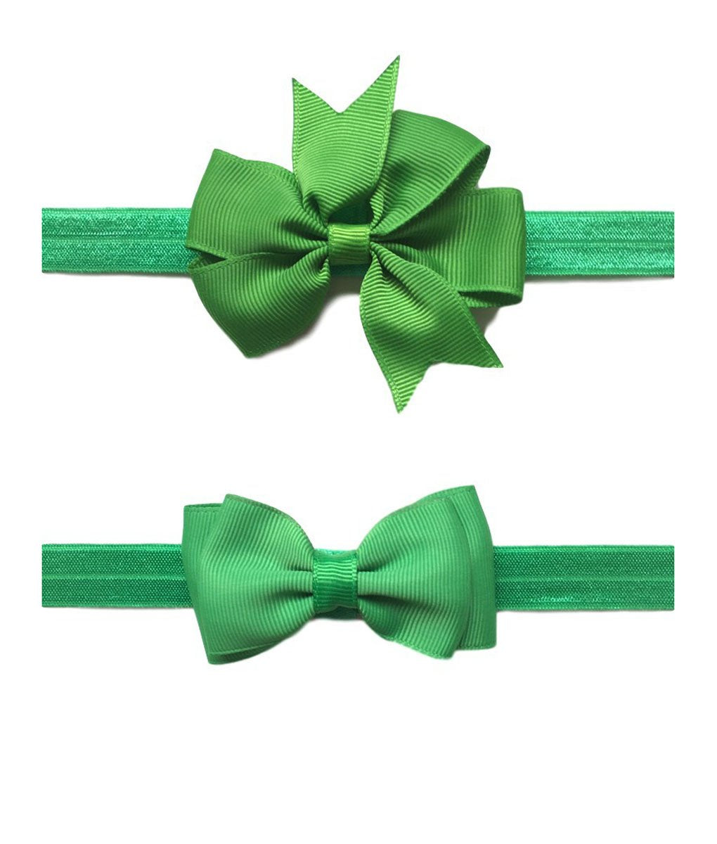 2Pc/Set Baby Girls Grosgrain Ribbon Hairband Set Ribbon Bows Hair Tie Headband Jb10 (Red-Green)