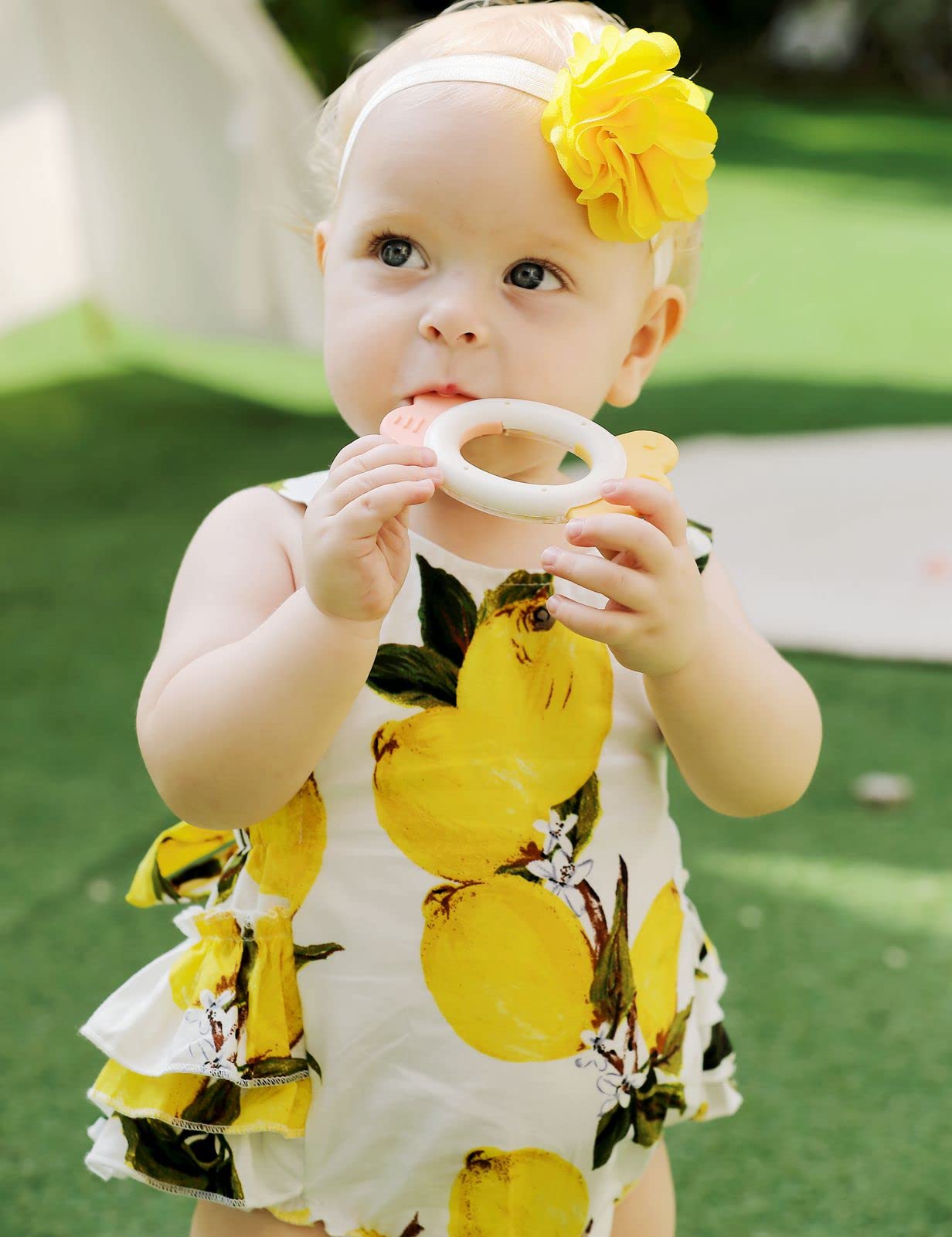 Princesasa Baby Girl Clothes Yellow Lemon Floral Ruffles Summer Cake Smash Outfits And Headband For Newborn Gifts,A6,7-12 Months