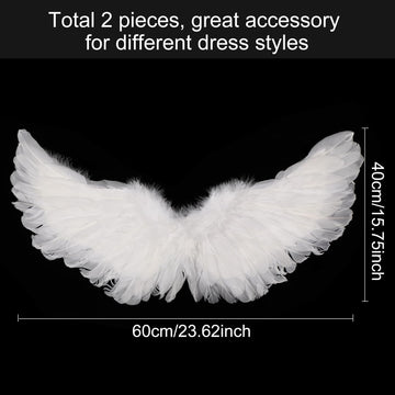 Gejoy 2 Pieces Angel Feather Floating Wings Halloween Costume With Elastic Straps For Women Adults Cosplay(23.62 X 15.75 Inch,Wh