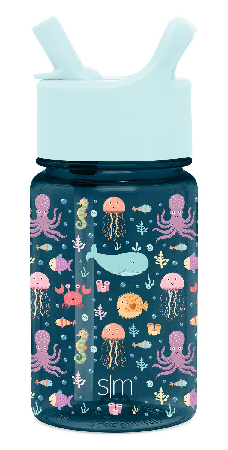 Simple Modern Kids Tritan Plastic Summit Water Bottle | 12 oz BPA-Free Cup with Covered Leak Proof Straw Lid for Girls, Boys, To