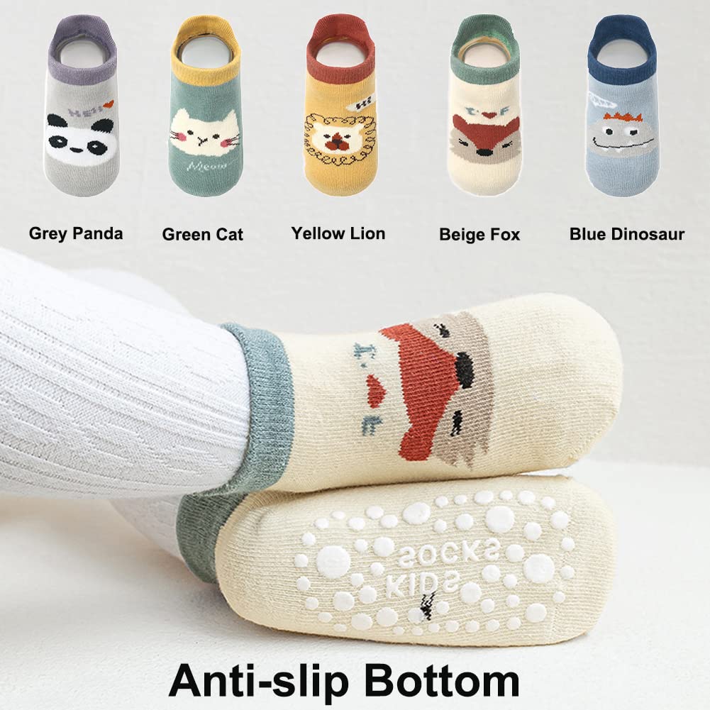 Exegawe Baby Socks With Grippers 5 Pairs Toddler Kids Cartoon Floor Ankle Non Slip Socks(Style G, M/1-3T)