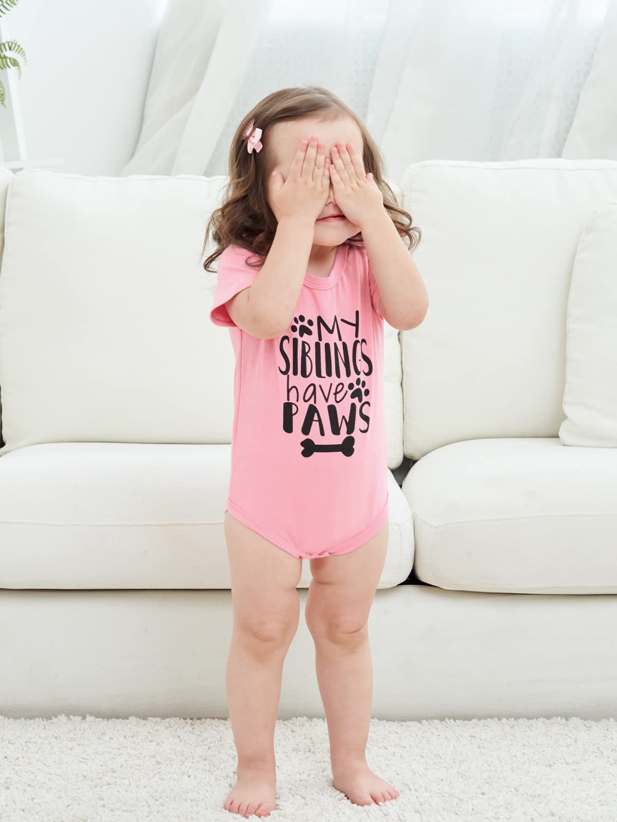 Funnycokid Baby Girls Boys Clothes Bodysuit My Siblings Have Paws Newborn Stuff Unisex Announcement Romper Pink 0-3 Months Infan