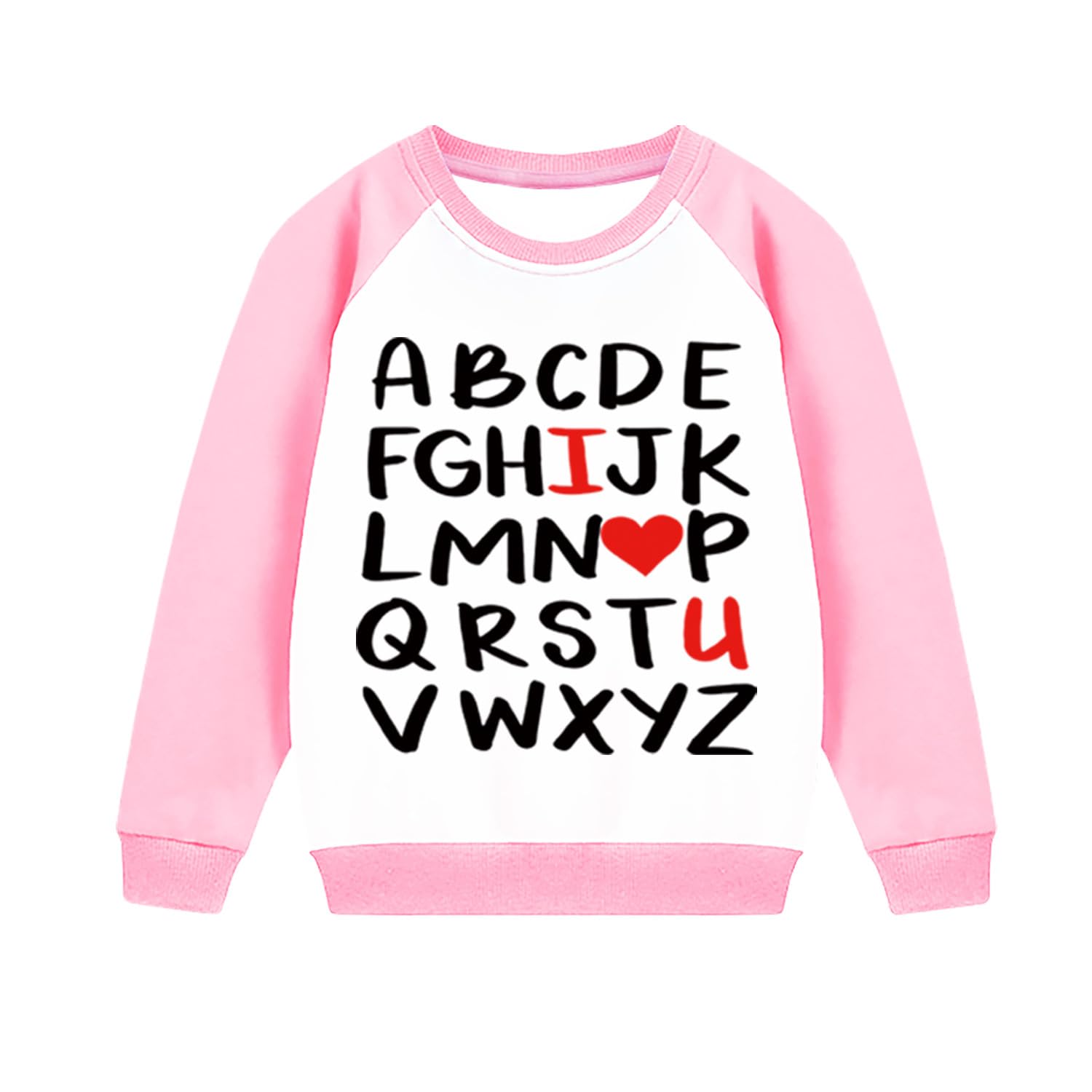 Aqylxlhh Kids Valentines Day Sweatshirt Toddler Girl 7T Abc I Love U Heart Graphic Shirt Little Boys Long Sleeve Pink Outfit Top
