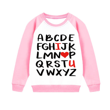 Aqylxlhh Kids Valentines Day Sweatshirt Toddler Girl 7T Abc I Love U Heart Graphic Shirt Little Boys Long Sleeve Pink Outfit Top