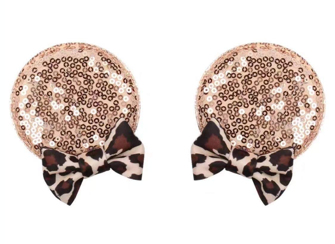 Clgift Minnie Ears Baby/Toddler Headband, Minnie Baby Ears, Minnie Ears Baby Headband, Toddler Headband (Rose Gold Leopard Hair