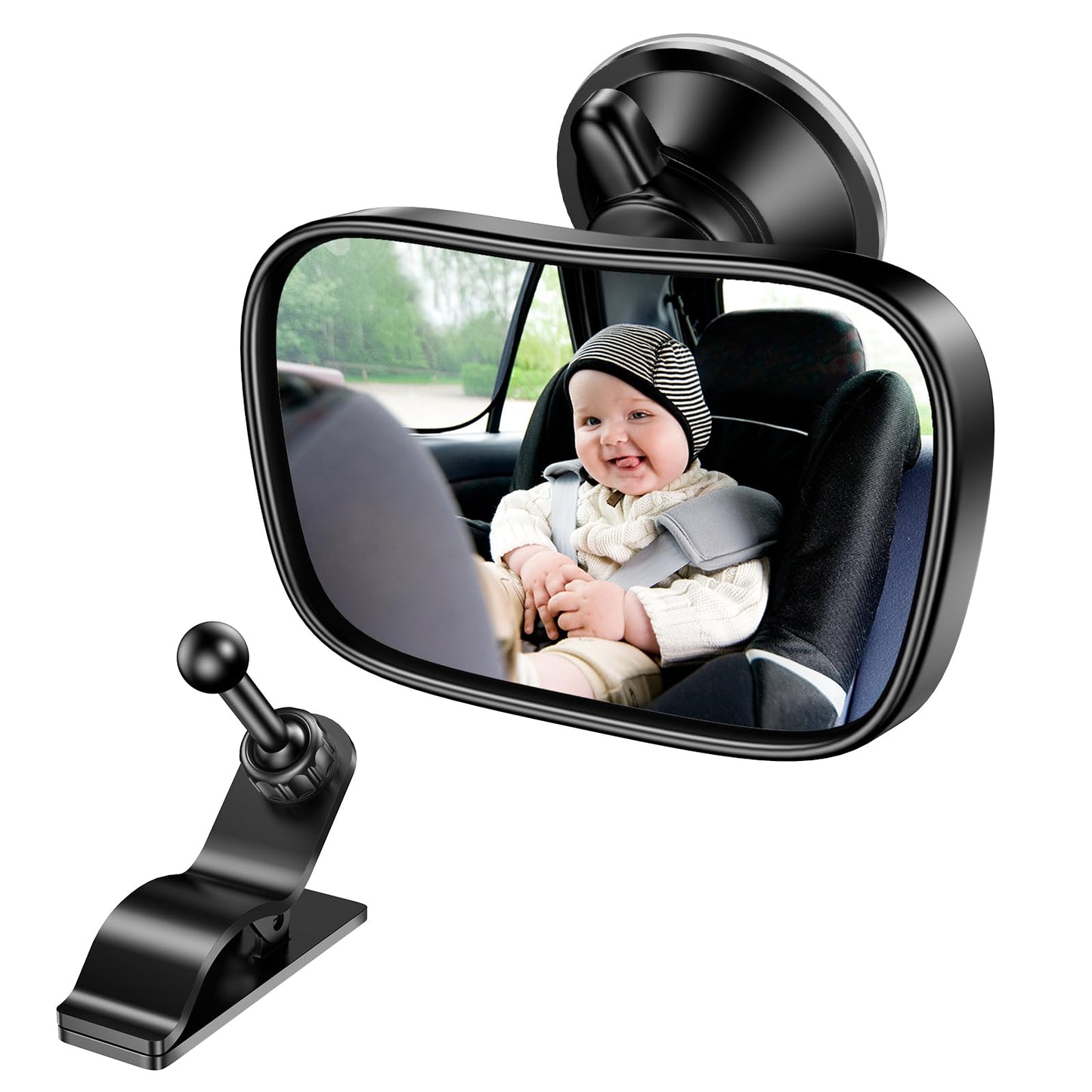 Range Tour 360 Adjustable Rearview Mirror for Rear Facing Infant - Suction Cup & Clip Car Visor Safety Mirror for SUV, Trucks