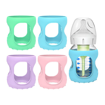 Morlike 4 Pack Silicone Sleeves Fit For 5 Oz/150 Ml Dr. Brown'S Wide Neck Glass Baby Bottle, 100% Silicone Covers Protect Baby G