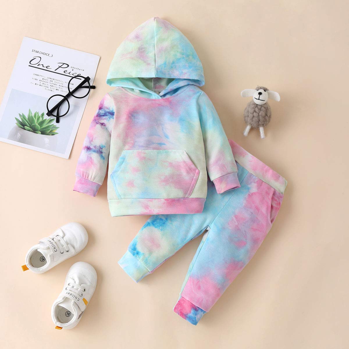 Newborn Infant Baby Girls Sweatshirts Tie Dye Sweatsuit Hoodies Tops Pants 2Pc Tracksuit Fall Winter Clothes Set (Green, 18-24 M