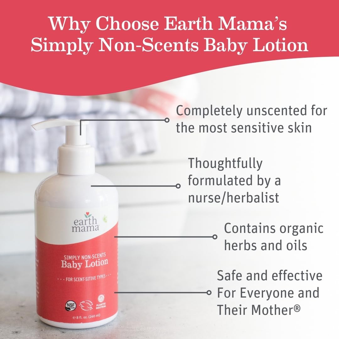 Earth Mama Simply Non-Scents Baby Lotion For Dry Skin, Calendula Cream For Newborn Skin Care, Organic Moisturizer For Children W