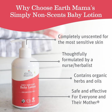 Earth Mama Simply Non-Scents Baby Lotion For Dry Skin, Calendula Cream For Newborn Skin Care, Organic Moisturizer For Children W