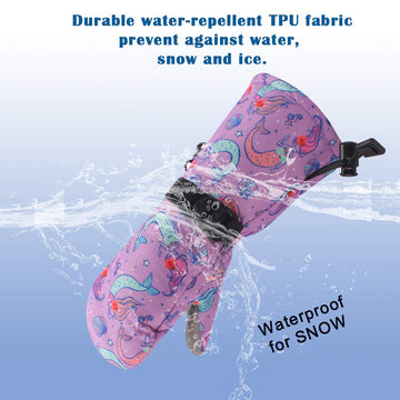 BAVST Winter Kids Waterproof Gloves for Boys Girls Snow Ski Toddler Baby Mittens Outdoor for Infant Teens 1-5T (Mermaid, S(12-24