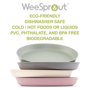 Weesprout Bamboo Plates (Pink, Green, Gray, & Beige, Without Lids)