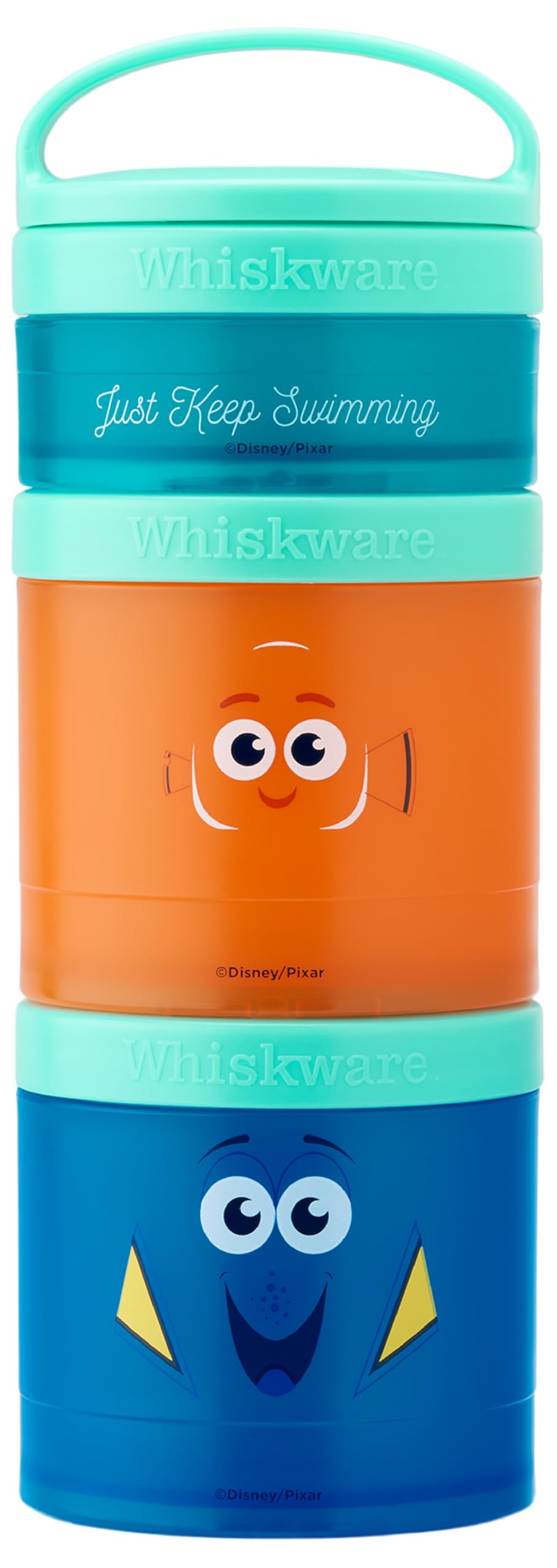 Whiskware Disney Pixar Stackable Snack Containers for Kids, 3 Stackable Snack Cups for School and Travel, Finding Nemo with Nemo