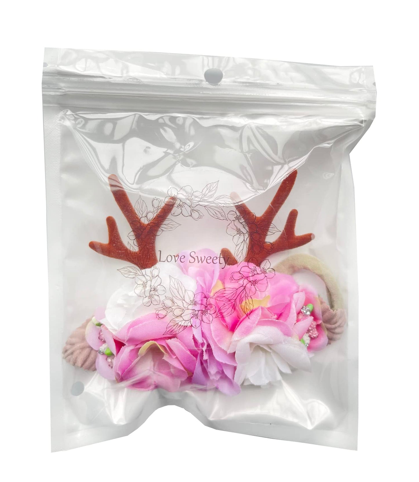 Love Sweety Baby Antler Headband Newborn Rose Floral Crown Wreath Berry Headpiece