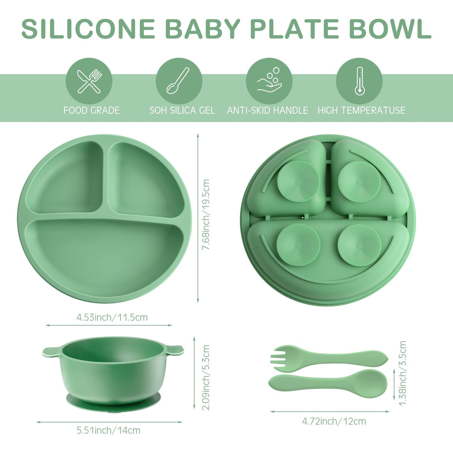 Dandat 24 Pcs Silicone Baby Feeding Set,6 Baby Toddler Suction Bowls 6 Divided Suction Plates With 6 Forks 6 Spoons, Utensils Se