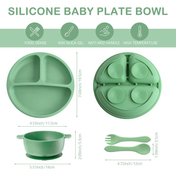 Dandat 24 Pcs Silicone Baby Feeding Set,6 Baby Toddler Suction Bowls 6 Divided Suction Plates With 6 Forks 6 Spoons, Utensils Se