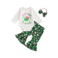 Coorally Baby Girls St Patricks Day Outfits Shamrock Long Sleeve Romper Bodysuit With Flared Pants Headband Set, White, 1218 Mo