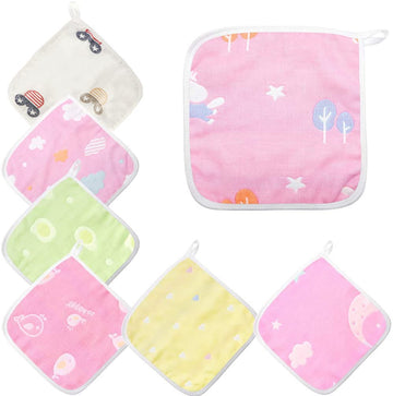 Maveek 7 Pack Baby Muslin Burp Cloths, 6 Layer Baby Washcloths For Baby Girls, Organic Soft Absorbent Newborn Essentials Baby Gi