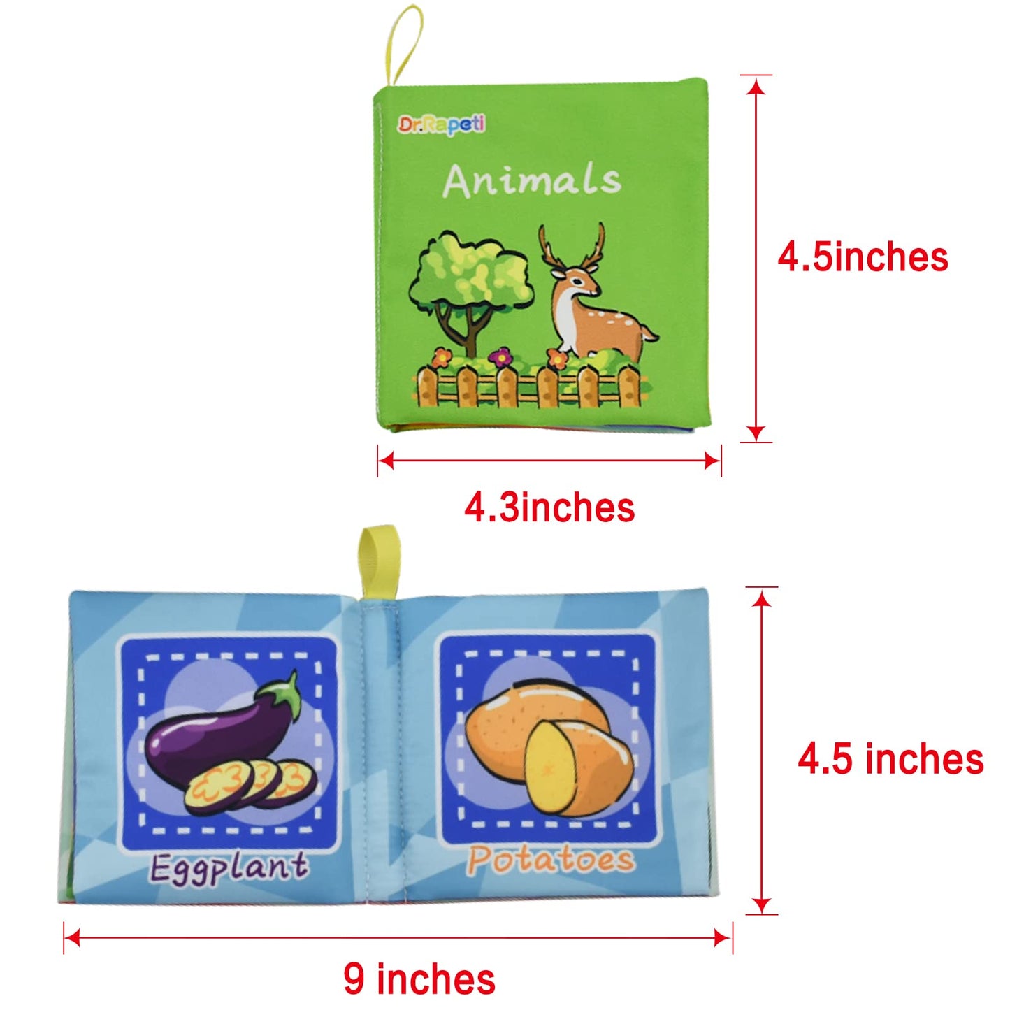 Dr.Rapeti Soft Cloth Book For Baby Infant Toddler Kids 6-Pack Crinkle Squeaky Washable Non-Toxic Early Educational Baby Book Bat