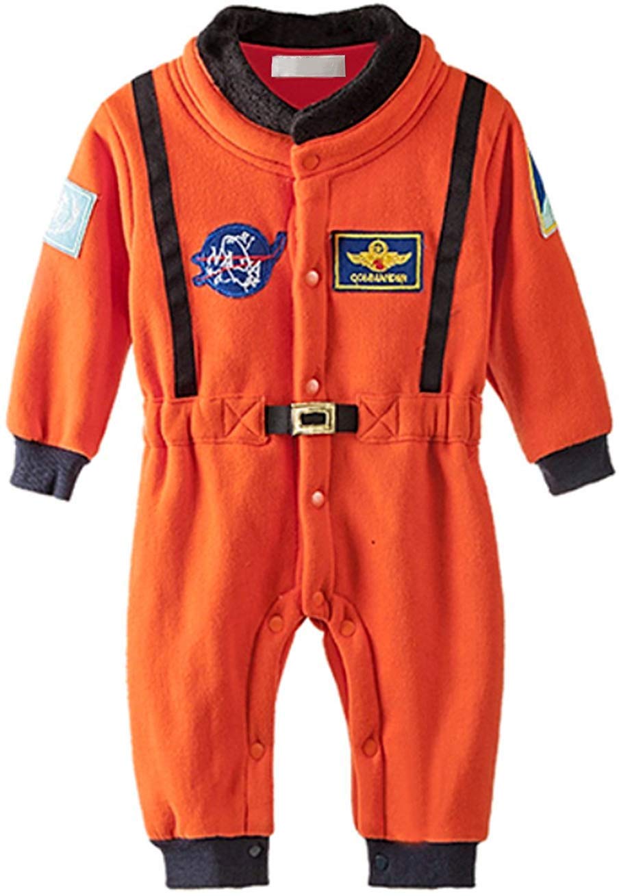 Bilo Design Baby Toddler Boy Orange Astronaut Fleece Costume Jumpsuit Cosplay Party Halloween Baby Boy Clothes, 18-24 Months