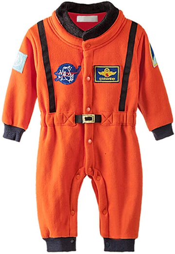 Bilo Design Baby Toddler Boy Orange Astronaut Fleece Costume Jumpsuit Cosplay Party Halloween Baby Boy Clothes, 12-18 Months